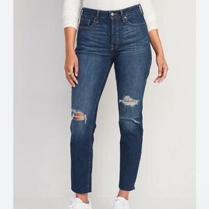 Old Navy High Waisted Button Fly OG Straight Ripped Cut Off Jeans Raw Hem 6